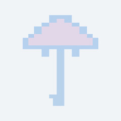 Pixel art pastel umbrella icon with soft colors on light gray background