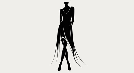 Elegant silhouette of a woman in a flowing black dress.