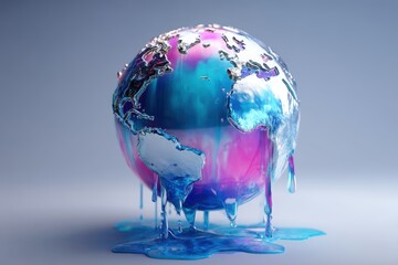 Colorful melting globe art piece representing climate change impact on Earth