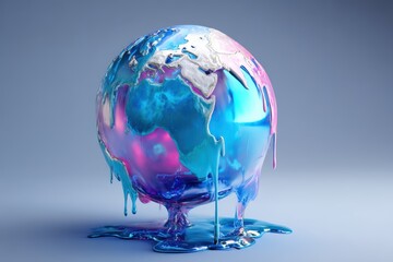 Melting globe sculpture with vivid colors representing climate change and environmental awareness
