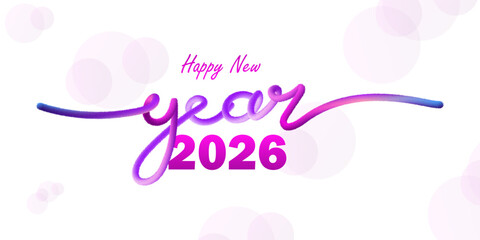 Happy new year 2026 text with glowing purple liquid effect on