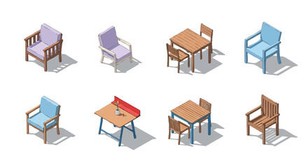 Isometric Furniture Collection Stylish Chairs and Tables for Interior Design Projects