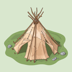Stylized teepee illustration offering nostalgic camping experience feel