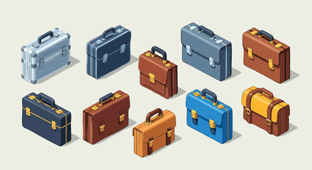 Diverse collection of isometric business briefcases for professional success vector art