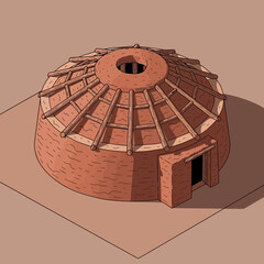 Stylized Illustration of a Kiva, Native American Underground Building