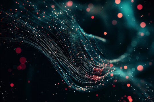 Pattern of red and blue circles on a black background for abstract design use - Powered by Adobe