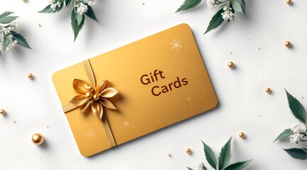 golden gift card on white background