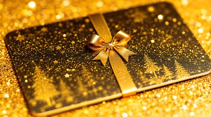 golden gift card on white background