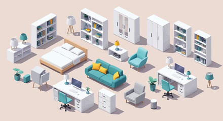 Isometric Furniture Arrangement for Interior Design Visualization and Decoration Concept