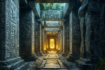 Ancient building with intricate carvings and weathered stone facade in historical architecture