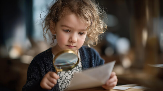 A child using a magnifying glass to concentrate sunlight onto a piece of paper during a science experiment — STEM learning, physics demonstration, and hands-on educational activity. cinematic color