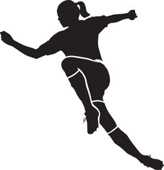 Black vector silhouette illustration of a man jumping and running for sport and fitness action
