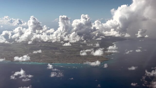 4k aerial video footage flying along Barbados south coast near Kitridge Point located in Saint Philip parish with villages of Apple Hall, Harrissmith, Belair and Diamond Valley 
