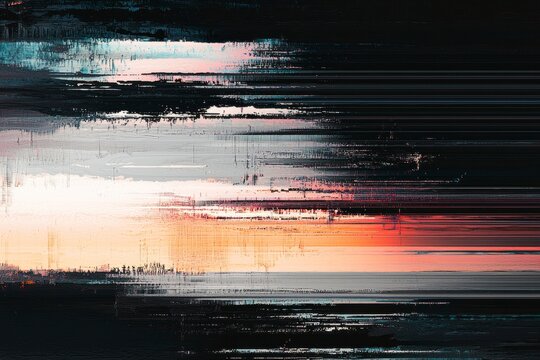 Painting of a sunset featuring vibrant colors against a black background in artistic style