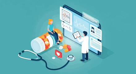 Telemedicine and online doctor consultation with patient concept illustration