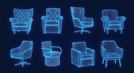 Virtual Reality Furniture Digital Design Hologram of Armchairs and Seating Options