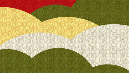 金色のアクセントを加えた青海波と和紙風テクスチャによる高級和風バックグラウンド。&ldquo;Minimal Luxury Japanese Seigaiha Pattern with Gold Highlights on Washi Paper Texture&rdquo;