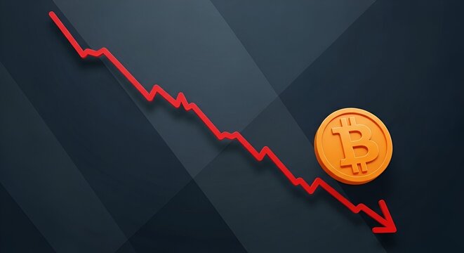 Bitcoin price drop represented by red line on dark background  