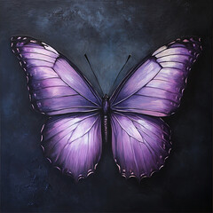 Vibrant purple butterfly with intricate wing patterns, symbolizing transformation and beauty against a dark background.
