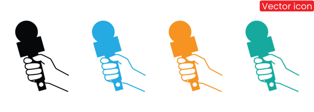 Colorful microphone icons for news reporting and interviews,Microphone Icons set. variant microphone icon. Karaoke mic. Podcast microphone. web and mobile icons. vector illustration. Mic icon set.