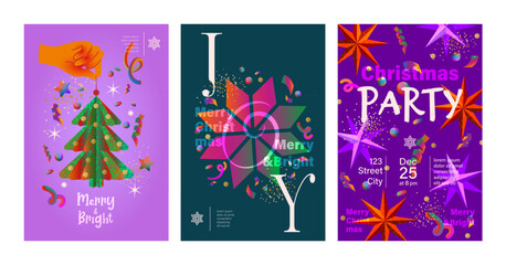 Christmas background, a set of poster templates for Christmas discounts, party invitations. Modern, bright design with gradients.
