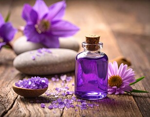 Purple Aromatic Oil Spa Treatment with Flowers and Stones