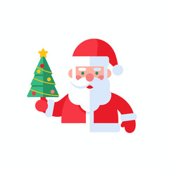 Fototapeta premium Festive Santa Claus holding a small Christmas tree with a golden star on top, illustration for holiday greeting cards and winter celebrations