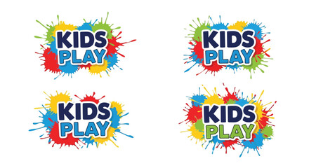 Colorful kids play splash graphics in four variations on white background