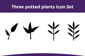 Three potted plant and watering can illustration icon set