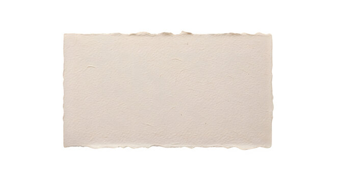A beige rectangular piece of paper with a slightly torn or rough edge on a black background