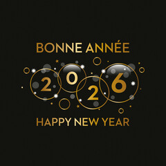 Bonne ann&eacute;e carte de voeux 2026 bulles dor&eacute;