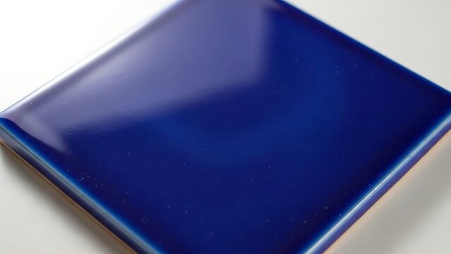 Close-up of a glossy dark blue ceramic tile, square shape.