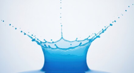 Blue water crown splash with droplets against a bright, clean background