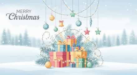 Cheerful Santa Claus Merry Christmas Greeting Card and Banner