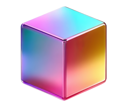 Iridescent Glass Cube isolated on a transparent background
