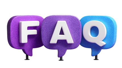 Three dimensional letters faq on speech bubbles isolated on transparent background