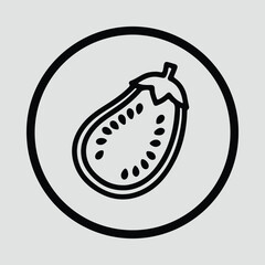 Illustrator eggplant cut in half filled seeds simple icon Silhouette vector