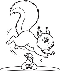 Cute Squirrel Jumping Over Acorns Coloring Page