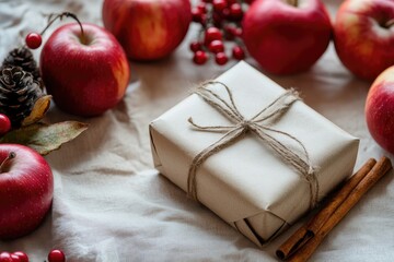 Beautiful Holiday Gift Arrangement Featuring Fresh Apples and Aromatic Cinnamon Sticks