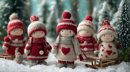 Handmade Winter Dolls in Snowy Forest with Scarves