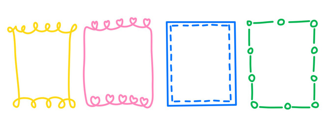Whimsical colorful hand drawn frame set with decorative borders conveying playful mood