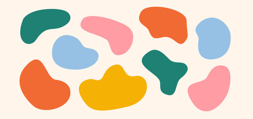 Abstract colorful organic shapes pattern with playful pastel blobs creating cheerful modern composition
