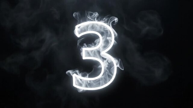 Number five surrounded by smoke on a dark background for a mysterious effect