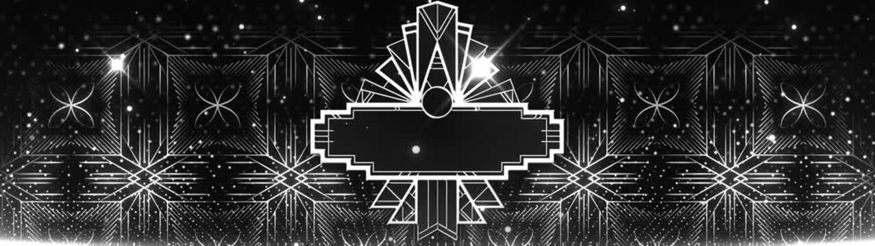 Silver Art Deco Frame and Geometric Pattern Background with Glittering Particles