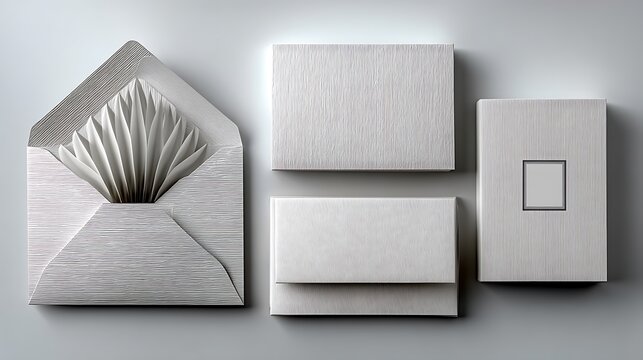 Minimalist wedding invitation envelope and cards overhead shot