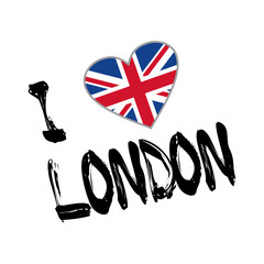 Bold brush-style “I Love London” typography paired with a Union Jack heart symbol. Modern, energetic, and tourist-inspired graphic design perfect for travel themes, apparel, and souvenirs.
