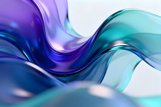 Dynamic abstract background of flowing translucent purple, blue, and teal iridescent waves.