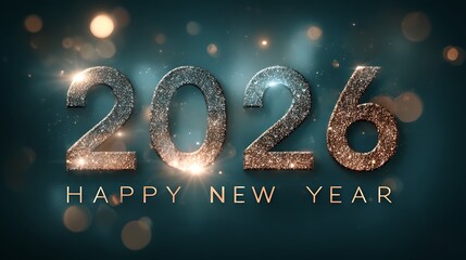 2026 Cinematic 3D Metallic Numbers with Golden Glow New Year