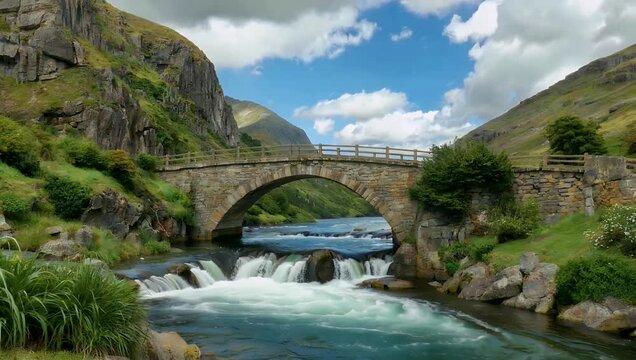 high quality 4K wide shot capturing full view Stonesdale Bridge West Stones Dale Pennines highlighting stone structure remote landscape