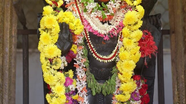 Closeup shot of Hindu god "Hanuman" Deity inside temple.
Worshipping Lord Hanuman.